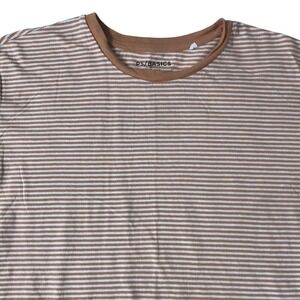 PacSun Men's Large Basic Short Sleeve Scallop Fit T-Shirt Striped Tan And White